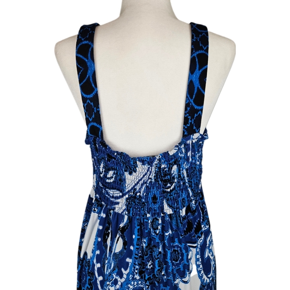 Vintage Beautiful Blue Pattern Maxi Dress, Women's XL - Picture 5 of 8